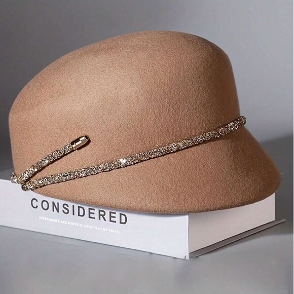 Wool Gem Decor French Felt Beret, Adjustable British Style Cap - Picture 8 of 11